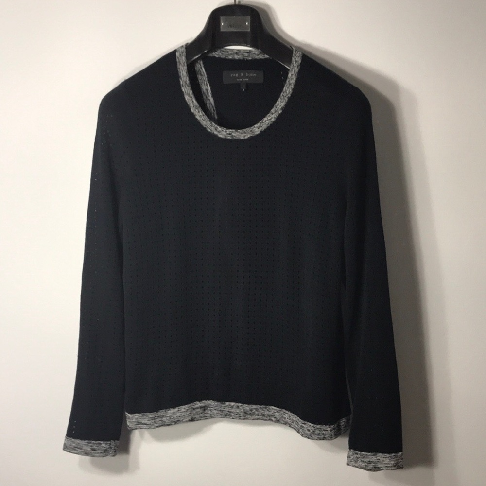 Rag & Bone Perforated Split Back Pullover Blue - Picture 3 of 7